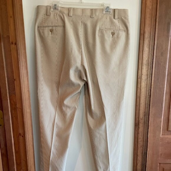 RALPH LAUREN Tan White Seersucker Flat Front Trousers 36x30 - Picture 9 of 16